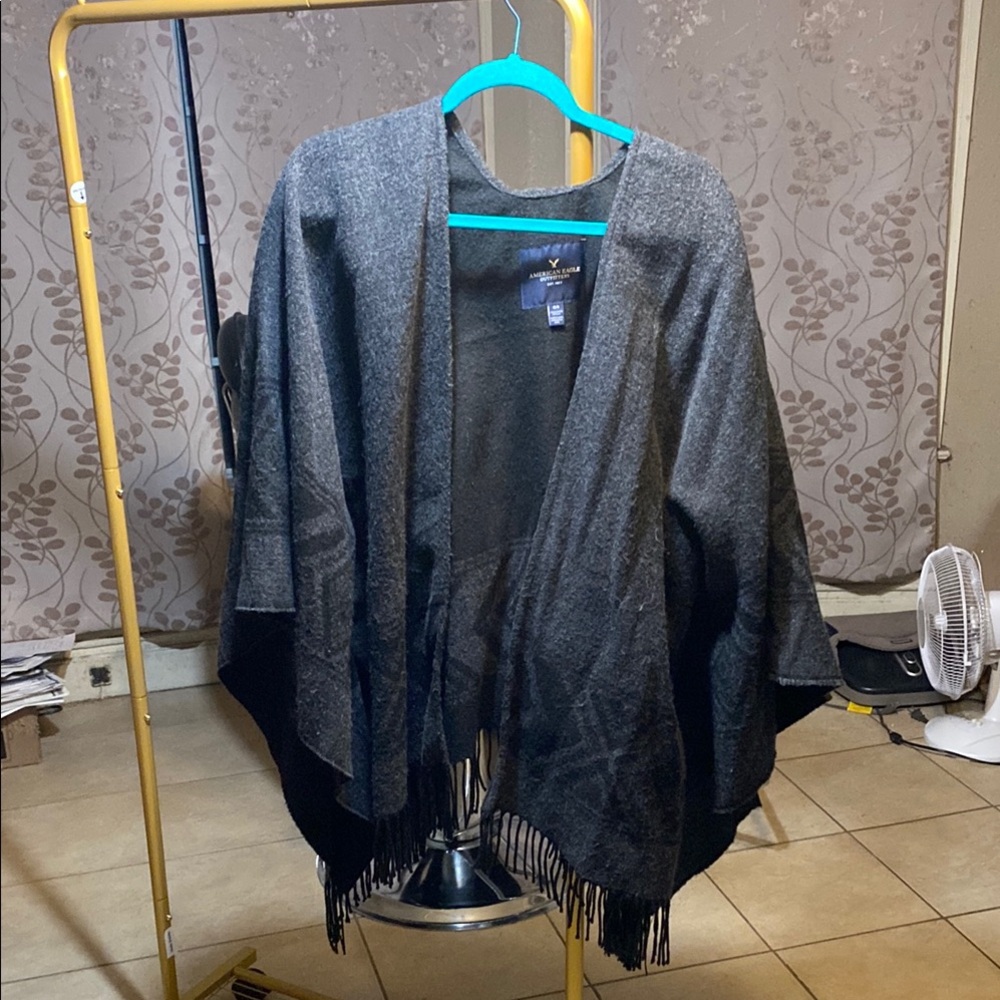 Gray Fringe Women's Poncho